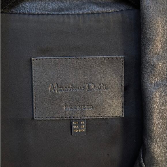 Massimo Dutti Black Leather Full Zip Long Sleeve Biker Jacket, size XS - Picture 3 of 9